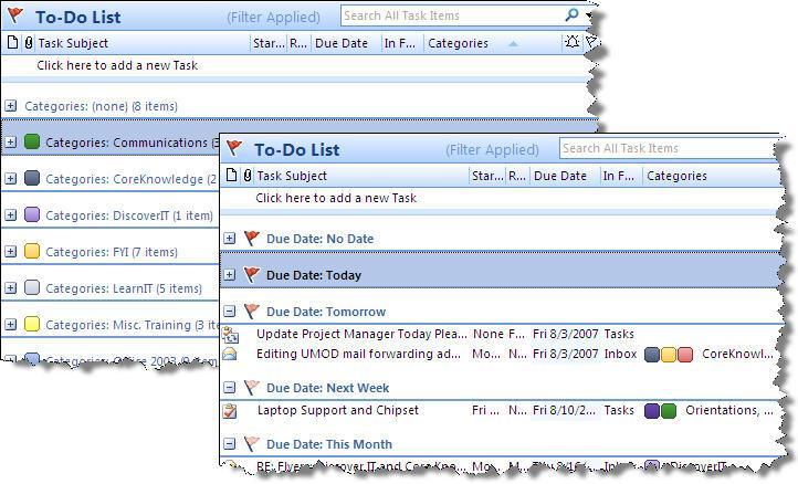 Organizing Tasks There are a number of ways to keep on top of tasks, other than the Calendar