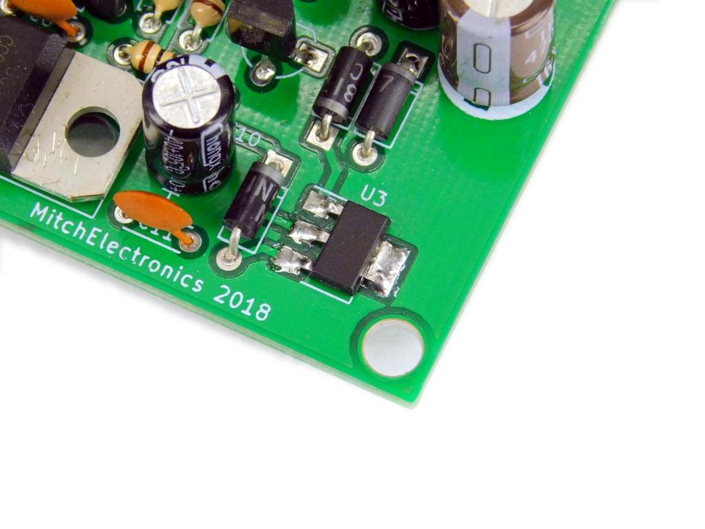 Some regulators are of the surface mount kind (mainly the AMS1117 3.3V regulator) which are soldered directly to the top side of the PCB.