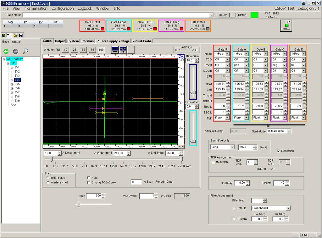 Figure 5: Gate Menu For easy system set up it is useful to see the A-scan of different
