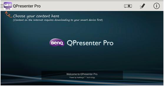 6. The QPresenter Pro will automatically open. Press the projector icon to select a projector. 7.