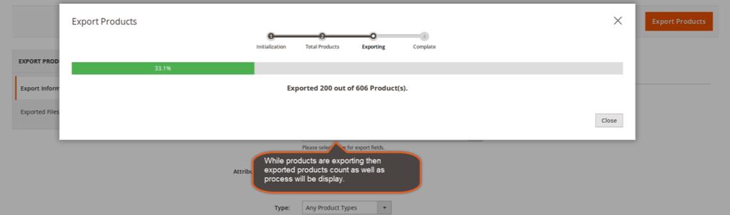 Step 4: After display total number of products it will start export the