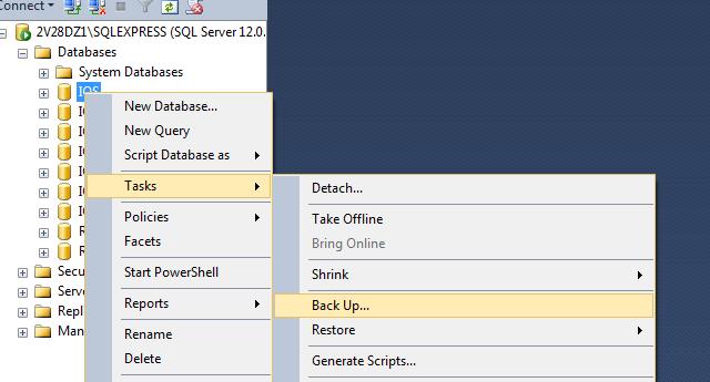 IQSweb Migration Steps 1. On the old server, perform a backup of the IQSweb database. a. To create a backup copy of the IQSweb database, open SQL Server Management Studio.