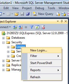i. Click OK at the bottom of the screen. You will be notified when the restore has completed successfully. 4. On the new server, recreate the database login for IQSweb. a. In the Object Explorer (left panel), expand the Security object for the SQL Server instance and right-click on Logins.