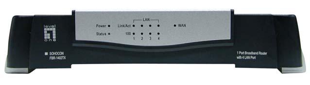 LevelOne Broadband Router User Guide Physical Details Front Panel - FBR-1402TX Figure 2: Front Panel - FBR-1402TX Power Status (Red) LAN WAN On - Power on. Off - No power. On - Error condition.