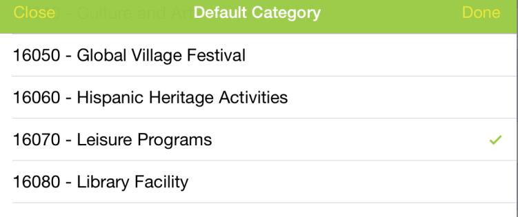 Scroll to the bottom of the settings form and select a Default Category Tapping the