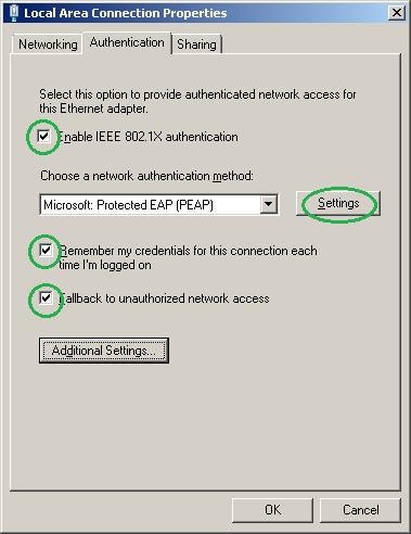 5. Configure the following authentication settings: a. Select Enable IEEE 802.1X authentication to start the supplicant or clear this option to stop the supplicant. b.