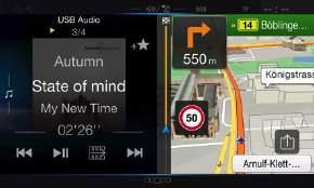 One Look Display Alpine s innovative "One Look" split-screen technology allows you to view the navigation map and audio playback information at one glance.