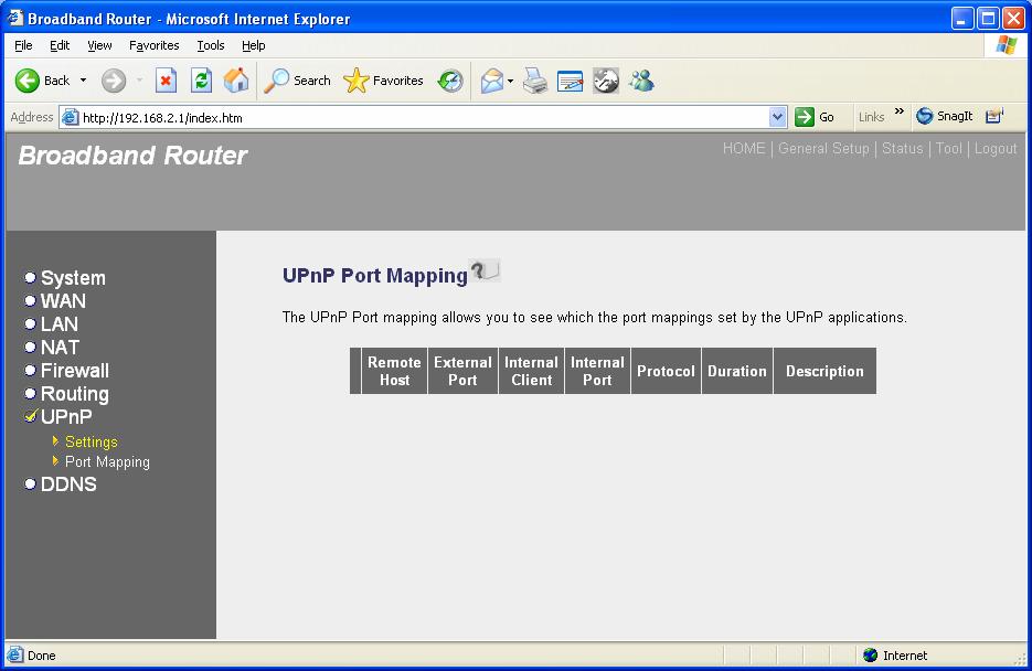 2.7.2 UPnP Port Mapping UPnP Port Mapping allows you to see the port mappings of UPnP applications.