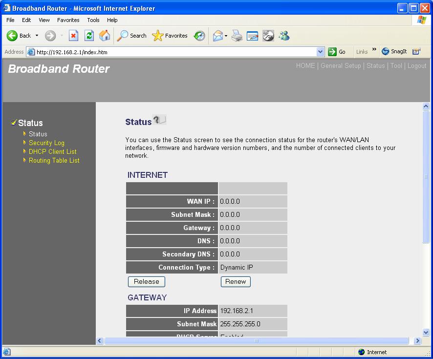3.1 Status The Status section allows you to view the router s system information and Internet connection status.