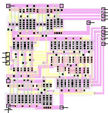 Figure 6.36: Booth encoder cell (layout size: 65.7 µm2 (.5µCMOS)) 6.7.3 Serial Parallel Multiplier This multiplier is the simplest one, the multiplication is considered as a succession of additions.