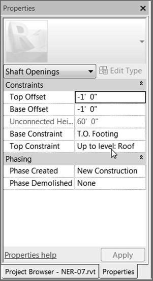 300 Chap ter 6 Floors F I G U R E 6. 5 7 : Setting the properties of the shaft opening 6. On the Modify Create Shaft Opening Sketch tab, click the Symbolic Line button.