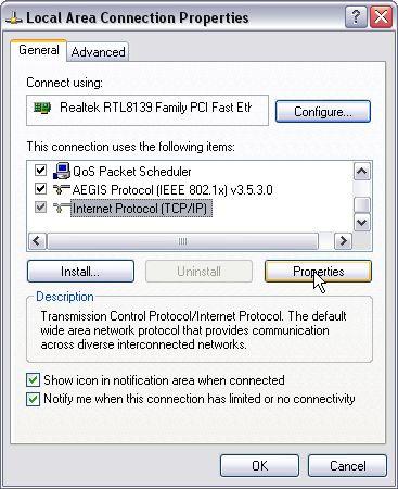 3. Select Internet Protocol (TCP/IP) and click