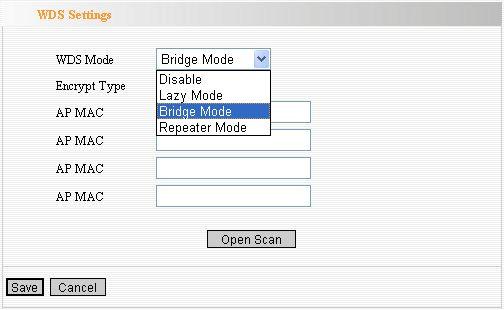 WDS Settings In this mode, you can expand the scope of network by combining up to four other access points together, and every access point can still accept wireless clients.