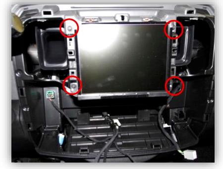 INSTALLING: 1. Remove trim around screen/display. 2. Remove screws that hold screen to dash. 5. Plug in the male 52-pin plug from the T- harness into the factory screen/display.