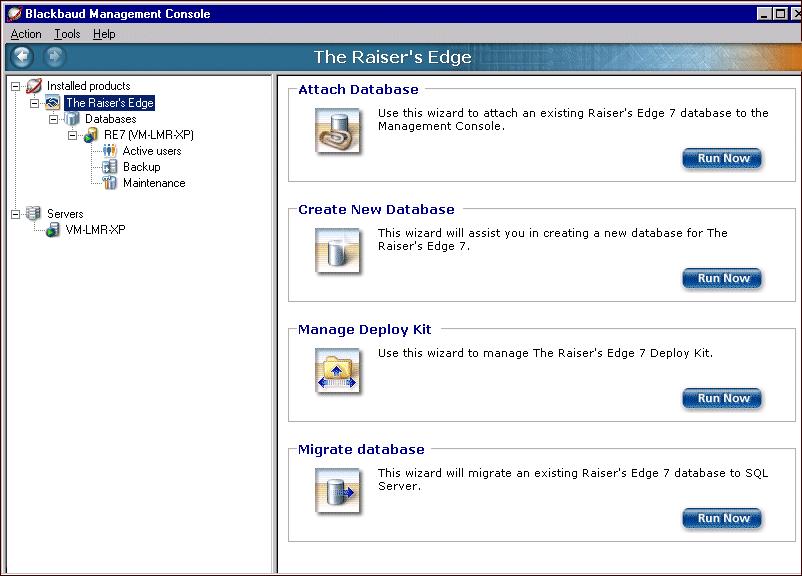 U PDATE THE RAISER S EDGE 59 2. From the Installed Products tree view, select The Raiser s Edge.