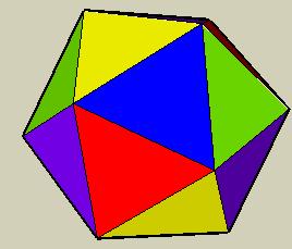 Google SketchUp Math Project #3 7. Here's a challenge: color the icosahedron using only five colors, so that no color is repeated at any corner. 8.