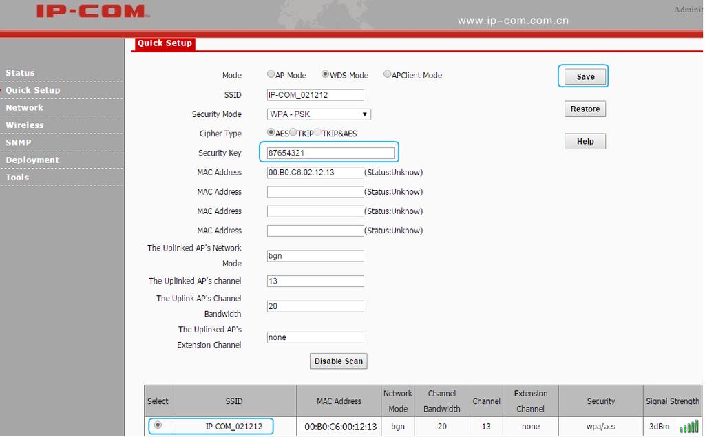2 Quick Installation Guide Step 4: Login to the web manager of AP1, refer to ❶~❹ of Step 3 to configure WDS settings on AP1.