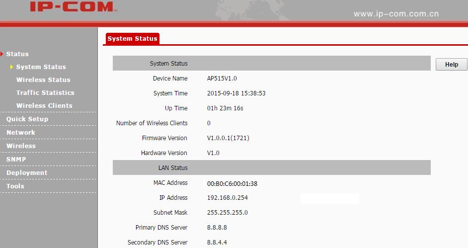 Status This section gives you an overview of device status and basic information. The following parts are included: System Status: Display the AP s current system status and LAN information.
