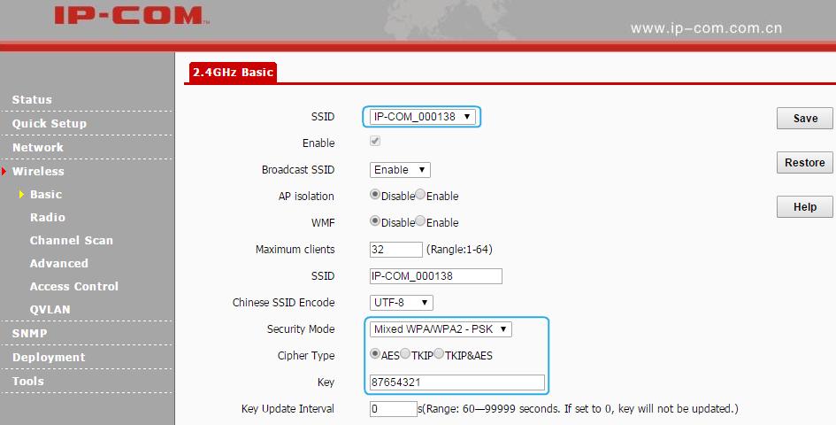 Parameters for WPA-PSK, WPA2-PSK and Mixed WPA/WPA2-PSK are illustrated below: Security Mode: Select the security mode: WPA-PSK, WPA2-PSK or Mixed WPA/WPA2-PSK. WPA-PSK: Support AES and TKIP.