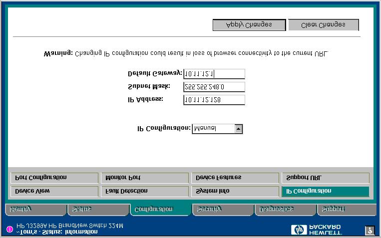IP Configuration Configuring IP Address from the Web Browser Interface 1. Click here. 2. Click here. 3.To enable manual entry of the IP address, set this to Manual. 4.