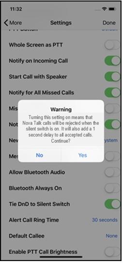 Section 6: Operating Options & List Management Do Not Disturb (DnD) Global DnD Nova Talk supports Global Do not Disturb (DnD) that prevents all PTT calls from being received when the sound is turned