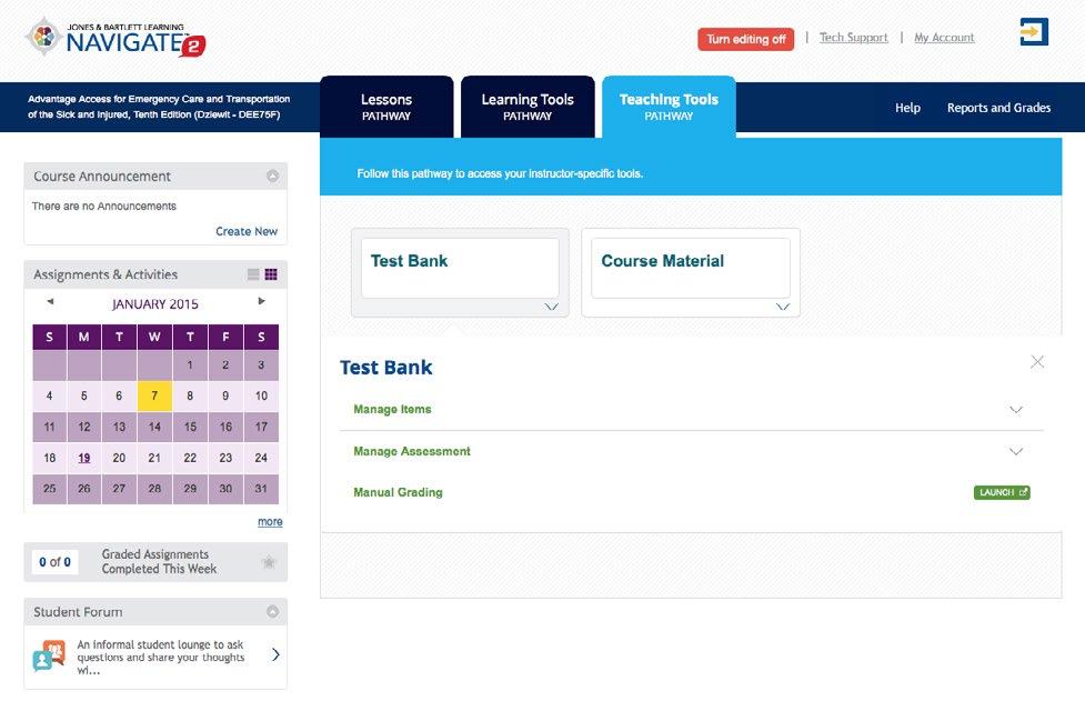 How do I work with grades? Navigate 2 has the ability to score and then report grades for quizzes, midterms, finals, and other assessments. You can also grade student submissions manually.
