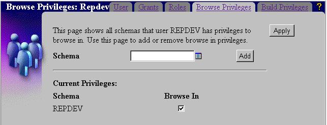 When granting build privileges, the user (in this case, REPDEV) is also given browse