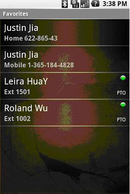 Tap Speaker to turn the speaker on or off. Tap Forward to forward a voice mail. A list of physical and virtual extensions is displayed (it excludes workgroups and application extensions).