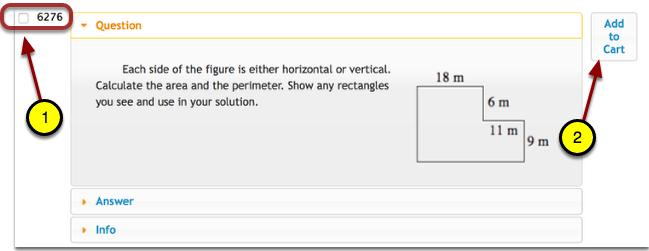 Create Practice Test: 2. Add to an Existing Test 1. Choose another question. Select "Core Connections 3" --> Chapter 1 --> Area and perimeter. Click "Search". 2. Select problem # 6276.