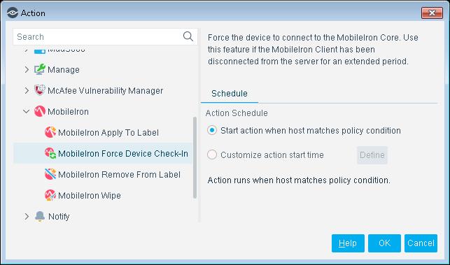 MobileIron Force Device Check-In This action wakes up a device, forcing it to connect to