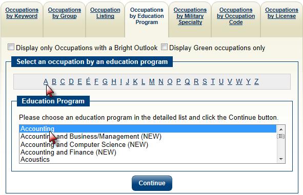Select the program from the Education Program selection list and click Continue.