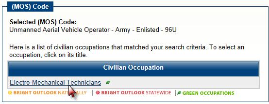 appropriate civilian occupation.