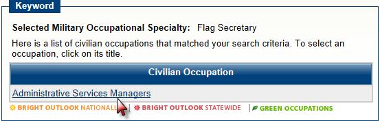 Select Matching Civilian Occupation Branch of Service Click the Branch of Service link