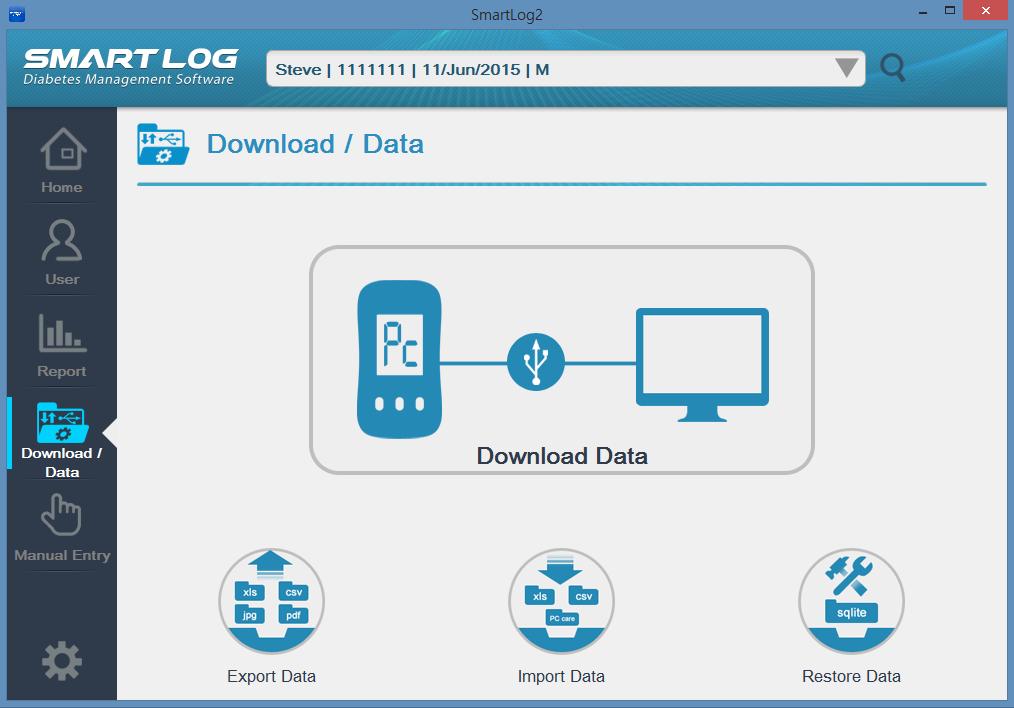 3.4 Download / Data "Download / Data" allows you to Download Data and Import/Export the data to/from SmartLog in various file formats. Click the Download / Data and the following screen will appear.