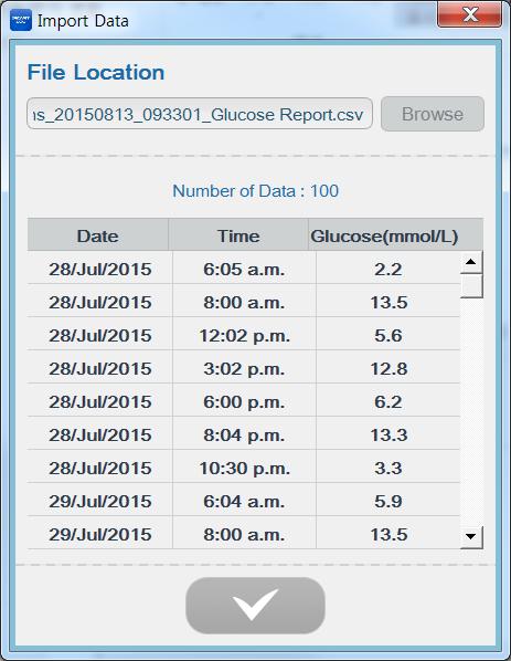 C. Period Data record time range of the browsed file is automatically designated. D. Import Button Set each item and click Import Data button to start importing data.