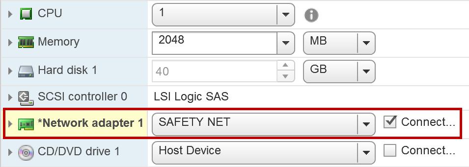 4.3.6 Reset the NIC to SAFETY NET 1. Outside the NETLAB+ interface, navigate to your vsphere Web Client using your management workstation, and then connect to your vcenter Server. 2.