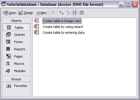 At the next dialog box, type a suitable name in the File Name box, and a suitable location in the Save In box. Now click on the <Create> button. Familiarise yourself with the Access database window.