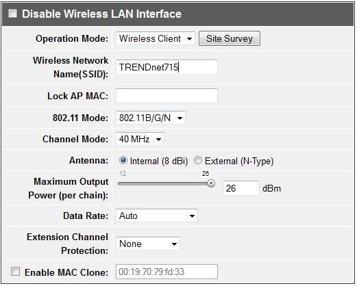 Disable Wireless LAN Interface: o Check/Off: turns off wireless networking on your router. o Unchecked/On: turns on the wireless networking on your router (by default it is enabled).