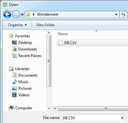 15 In this example, the file in an InTouch project folder called "DB.CSV" has been selected. Once OK is clicked, the full path and file name is automatically placed in the InTouch CSV file box.