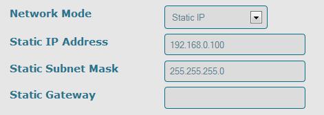 Figure 15. Static IP Options Static IP Address Default: 192.168.0.100 The Static IP Address is the IP Address the WSDA will be assigned.