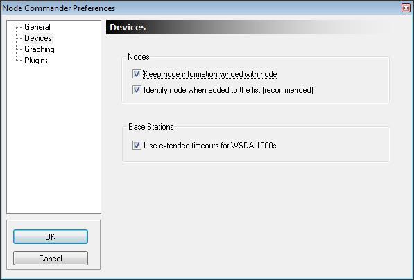 From the Node Commander Preferences window select the Devices tab and make sure Use extended timeouts for WSDA -1000s is checked. Figure 22.