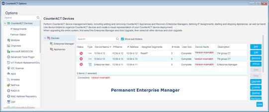 This situation is temporary and is resolved when the temporary Enterprise Manager is connected to the network. 1. Log in to the permanent Enterprise Manager Console. 2.