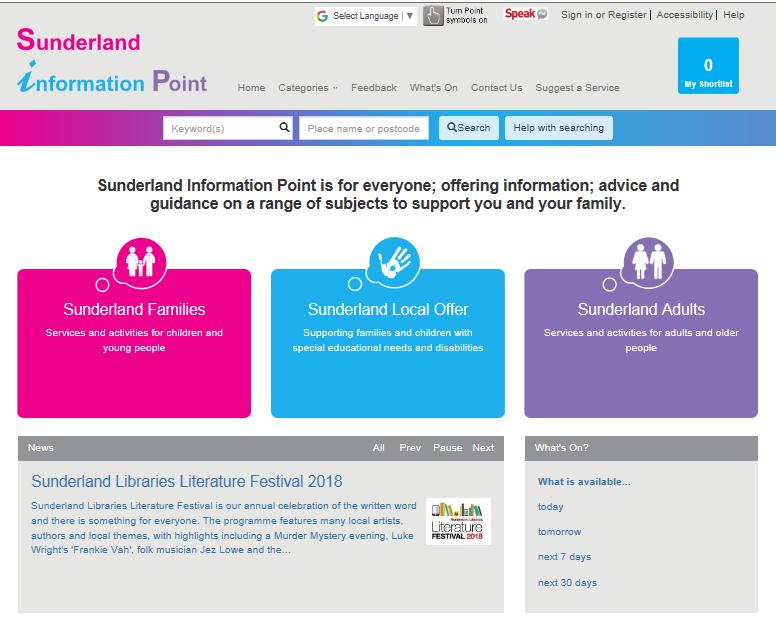 Introduction is supported by Sunderland City Council and Together for Children. The site is split into x3 main categories and information can feature in any or all of these: 1.