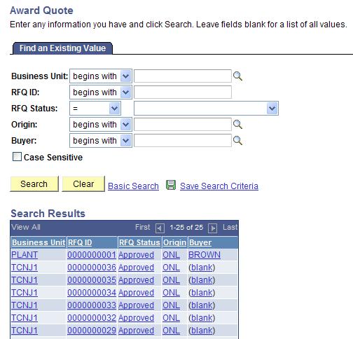 STEP 2: Search for RFQ s to Award.