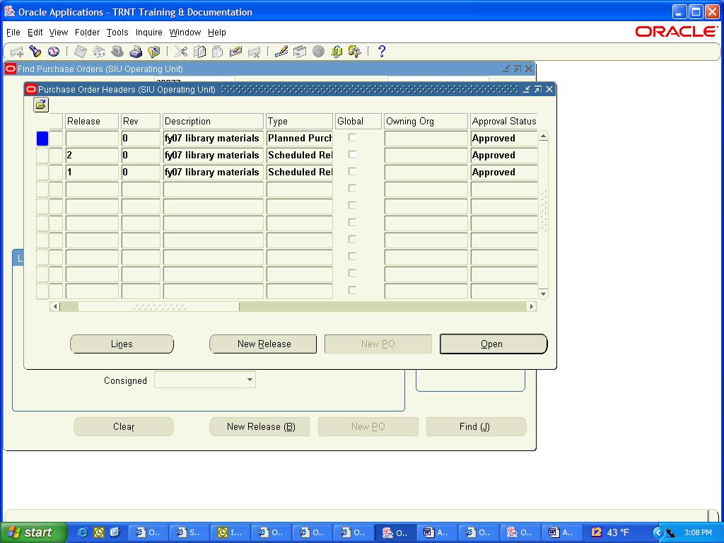 Checking the Status of a Purchase Order The Purchase Order Headers Summary appears.