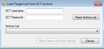 The Archive List is populated with entries from the SCT database in alphabetical order.