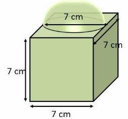 4. A cubical block of side 7 cm is surmounted by a hemisphere. What is the greatest diameter the hemisphere can have? Find the surface area of the solid. Solution:4 Radius of the hemisphere = 3.