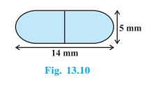 6. A medicine capsule is in the shape of a cylinder with two hemispheres stuck to each of its ends (see Fig. 13.10). The length of the entire capsule is 14 mm and the diameter of the capsule is 5 mm.