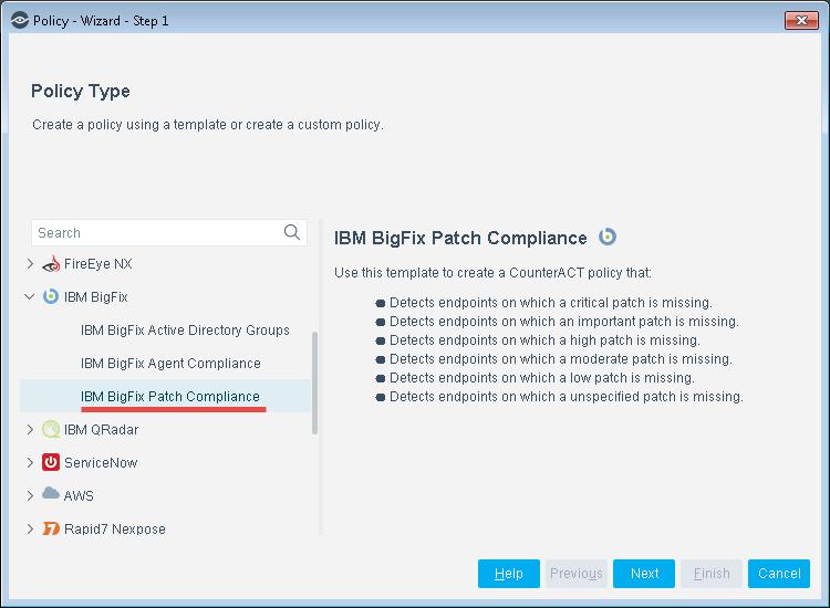 The sub-rules of the IBM BigFix Agent Compliance policy list the items the Forescout platform is to check when applying the main rule.