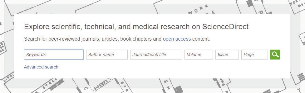 Searching With ScienceDirect, you can start your search using the search bar at the top of the page, or use the Advanced Search form for specific searches.